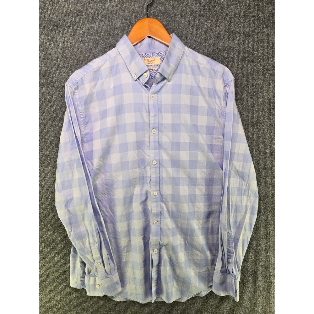 Original Penguin Mens Heritage Slim Fit Gingham Button Down Shirt Blue 16.5 34